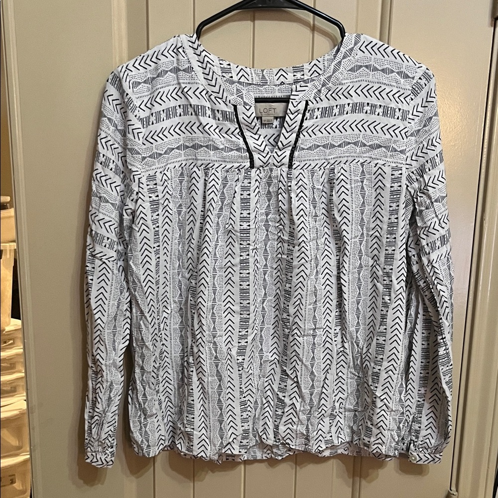 LOFT Black and White Patterned Blouse